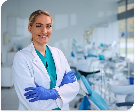 Profissional da área odontológica sorrindo